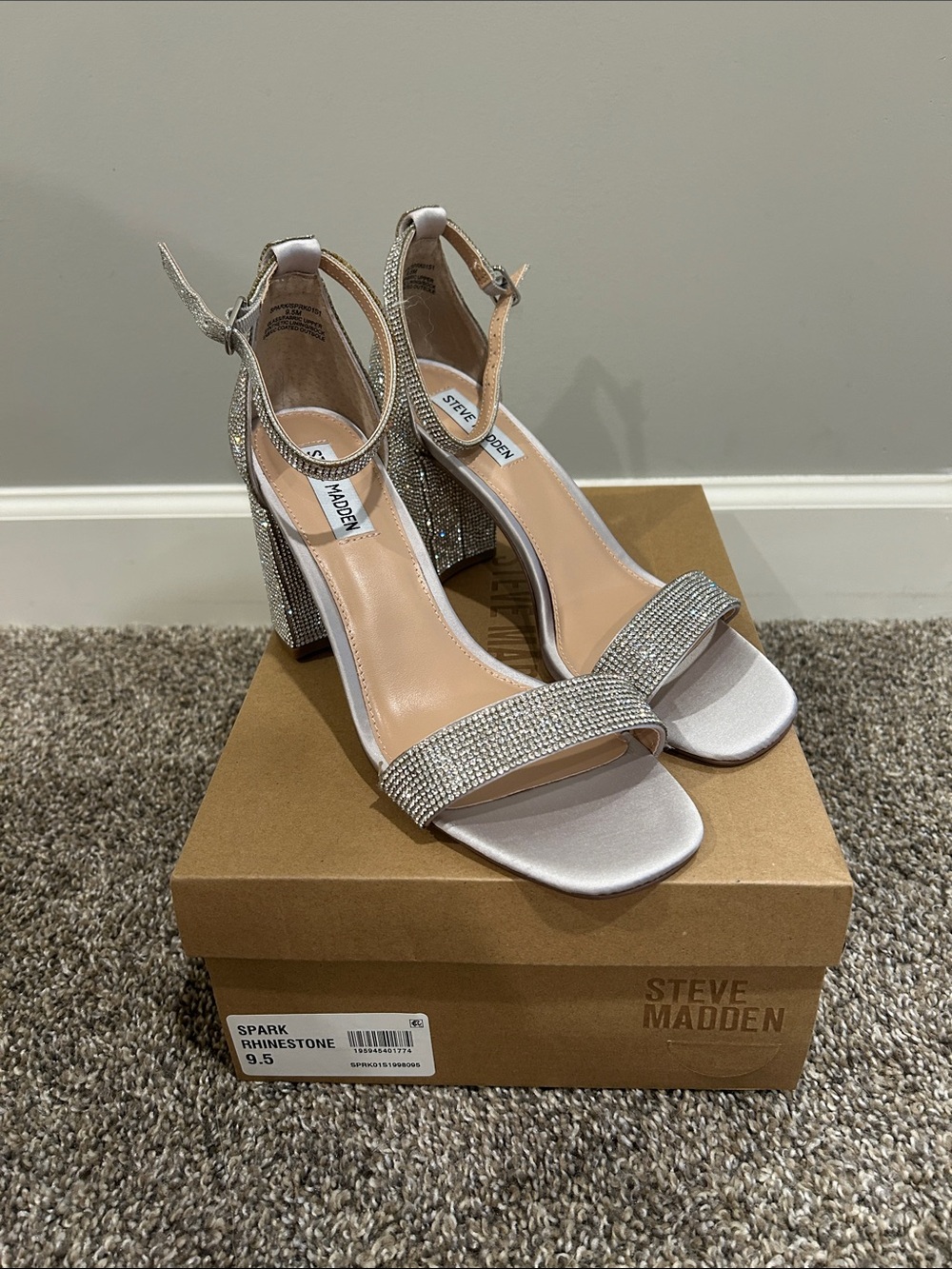 Steve Madden Silver Rhinestone Block Heel Sandals